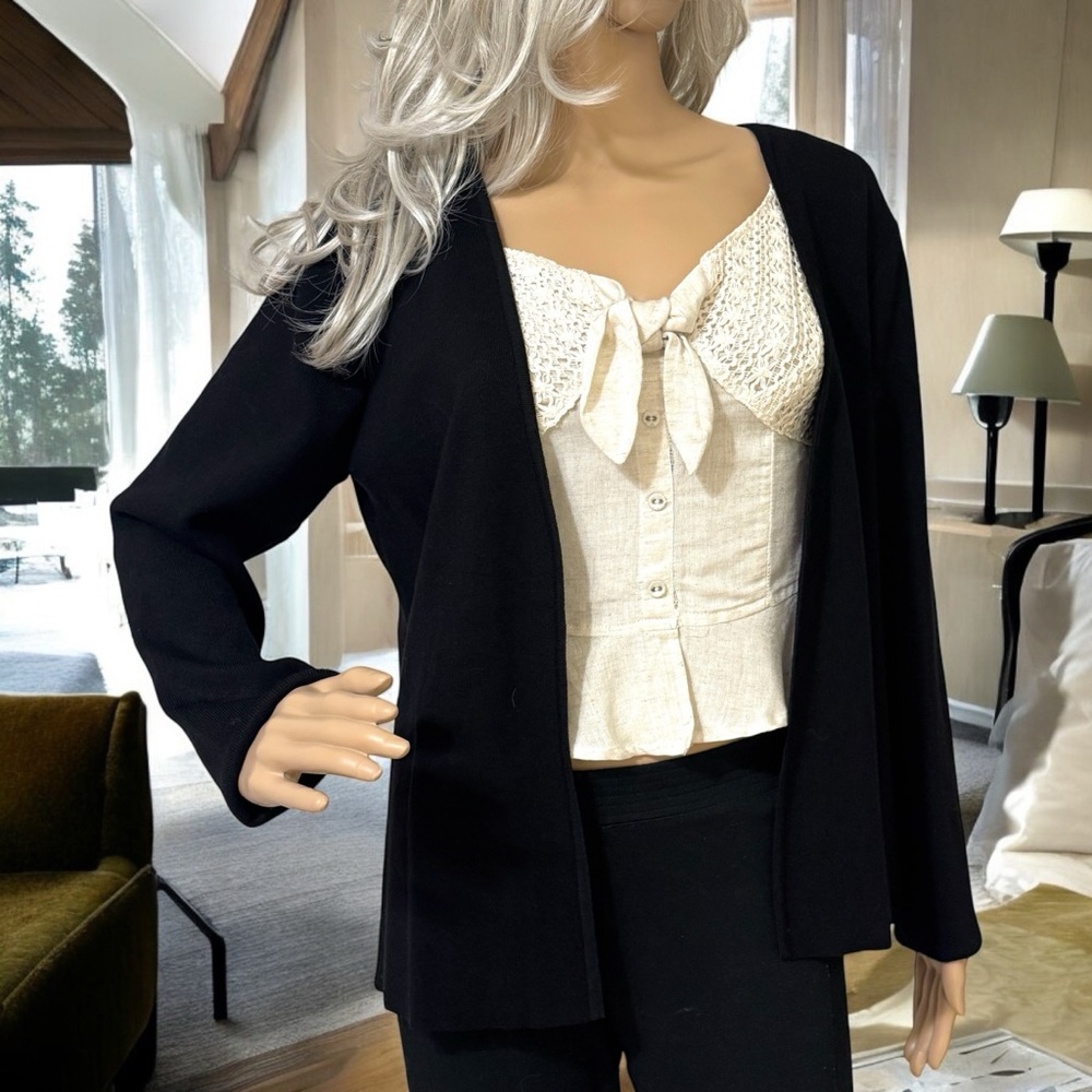 Calvin Klein Open Front Long Sleeve Black Cardigan Sz Medium
